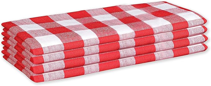 Cloth Napkin 100% Cotton 18"x18" Decorative Gingham Buffalo Check Plaid Washable Table Napkins Set of 4 for Dining, Holidays, Buffet Parties & Wedding Use - Red White