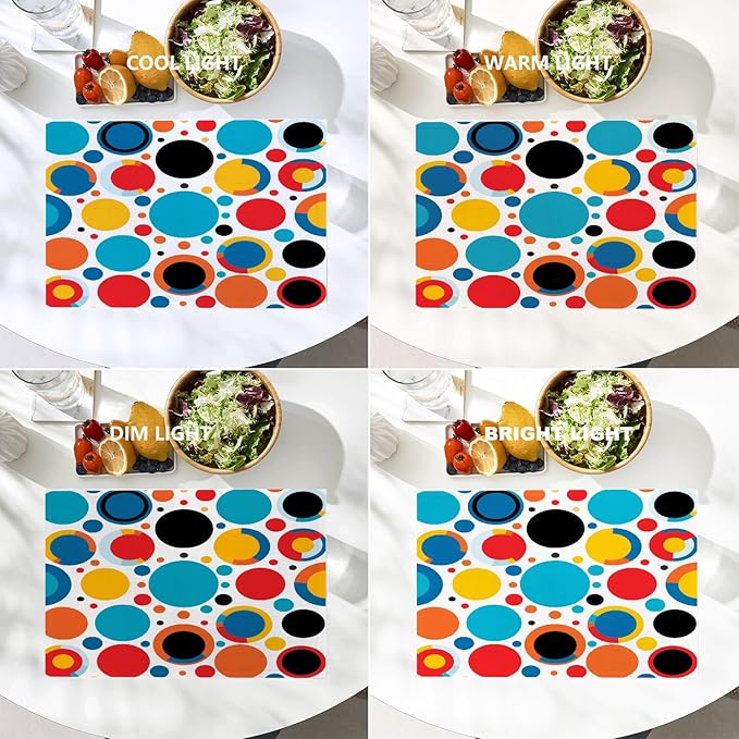 Batmerry Colorful Circles Placemats, Vibrant Circular Pattern Washable Linen Table Mats for Kitchen Table Double Insulation Decor Dining Set Indoor Outdoor 12X18 in Set of 4