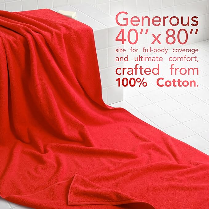 American Soft Linen 100% Cotton 600 GSM Turkish 40x80 Oversized Bath Towel Sheet, Extra Large Adult Towels for Bathroom, Red Bath Sheet