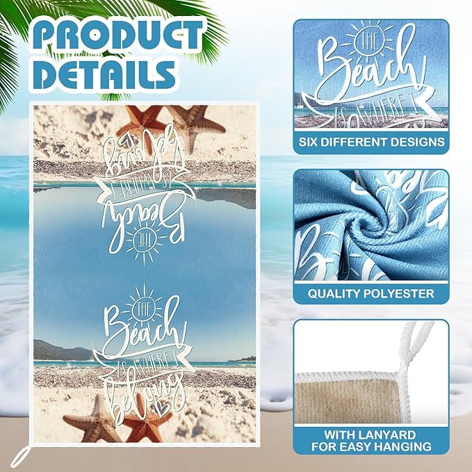 Breling Set of 6 Summer Beach Kitchen Towels Vintage Themed Dish Towel Bathroom Decorative Rustic Cloths Tea Towels for Kitchen Bathroom Home Cooking Housewarming Gifts, 14 x 21 inch