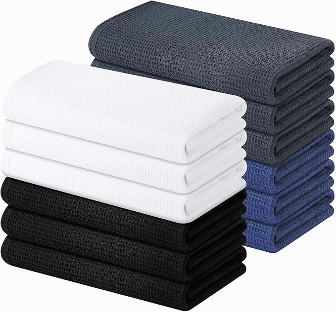 Homaxy 100% Cotton Waffle Weave Kitchen Towels - 12 Pack Soft and Absorbent Dish Towels - 16 x 26 Inches Quick Dry Hand Towels - Multiple Colour