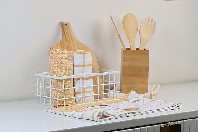 LANE LINEN Kitchen Towels Set of 6-100% Cotton, Quick-Drying 18” x 28” Dish & Tea Towels, Premium Hand Towels for Drying Dishes - Yellow
