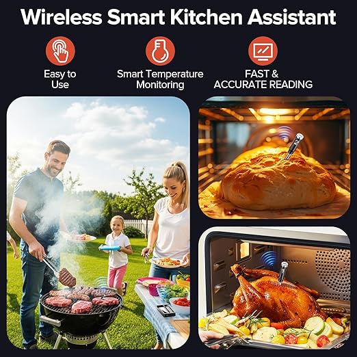 Smart Wireless Meat Thermometer with Dual Probes, Bluetooth & WiFi Combo, High Precision & Fast Response for BBQ, Grill, Smoker, Oven, Air Fryer