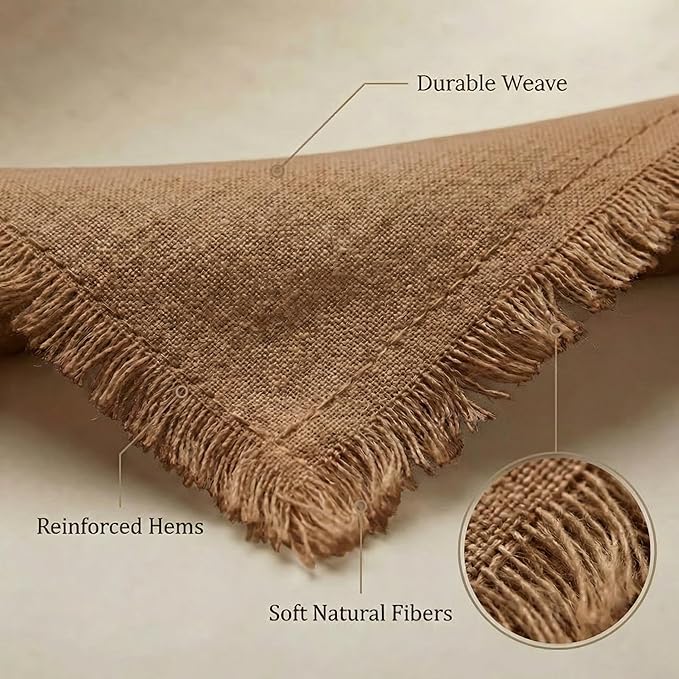 ACCENTHOME Brown Cotton Linen Napkin Set of 12 18x18 inch Dinner Napkins - Washable Soft Premium Hotel Quality Reusable Hemmed Edges Napkins Perfect Table Linens for Family Dinners, Weddings