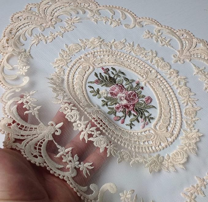 8Pack Retro Lace Placemats, French Crochet Doilies, Handmade Embroidered Table Mats, 12x16-in Beige Place Mats Cup Mat