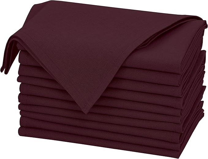 Ruvanti Linen Napkins Set of 12, 18x18 Cloth Napkins, Cotton Linen Blend Napkins Cloth Washable, Soft, Reusable Dinner Napkins for Wedding, Parties, Christmas, Thanksgiving, Everyday Use - Burgundy