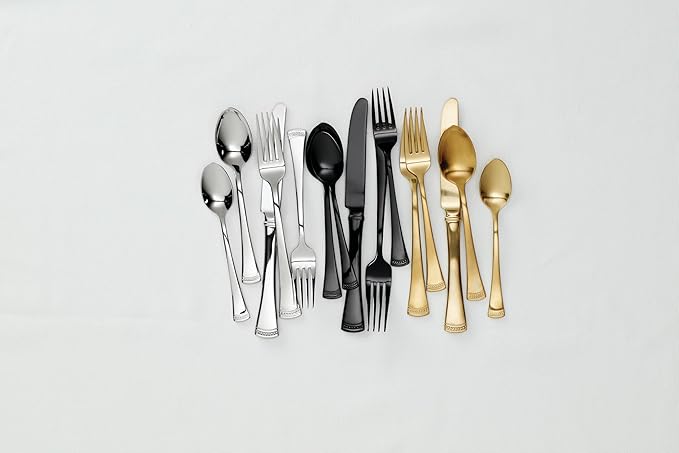 Lenox Silverware Set For 12, Portola Gold 20-Piece Flatware Set, Service For 4, Dishwasher Safe 18/10 Stainless Steel Silverware, Elegant Gold Satin Finish, Knives Spoons and Forks (Golden 20 Piece)