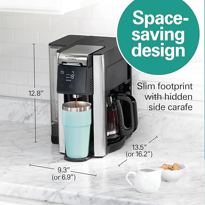 Hamilton Beach FlexBrew Advanced 5-in-1 Programmable 12 Cup Drip and Single Serve Hot & Iced Coffee Maker with Movable 60 oz. Water Reservoir, Use Pod Packs and Grounds, Fast Brewing, Black (49924)