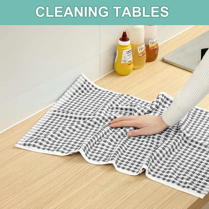 SALAS Cotton Dish Towels Cloths for Kitchen Drying Dishes, Lattice Terry Towels, Highly Absorbent Kitchen Cloths with Hanging Loop, 16‘’ x 26‘’, 4 Packs, Gray