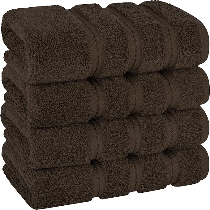 American Soft Linen Luxury Hand Towels for Bathroom, 600 GSM Heawy Weight 16x28 Size 100% Cotton Turkish 4 Piece Hand Face Towel Set, Brown Hand Towels