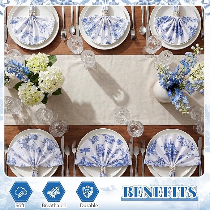 Nuogo 36 Sets Chinoiserie Blue and White Cloth Napkins 15" x 15" Oriental Blue and White Dinner Napkins Reusable Cloth Hand Towels for Guest Chinese Style Wedding Dinner Table Decor