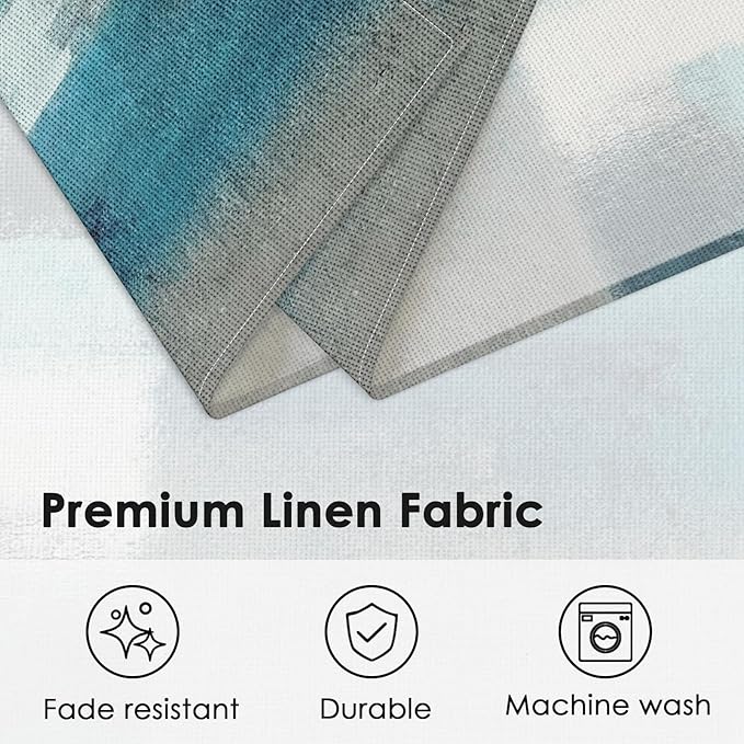 Emvency Farmhouse Placemats Set of 4, 12x18 Inch Modern Teal and Grey Abstract Art Painting Table Mats for Outdoor Home Party Kitchen Dining Decoration