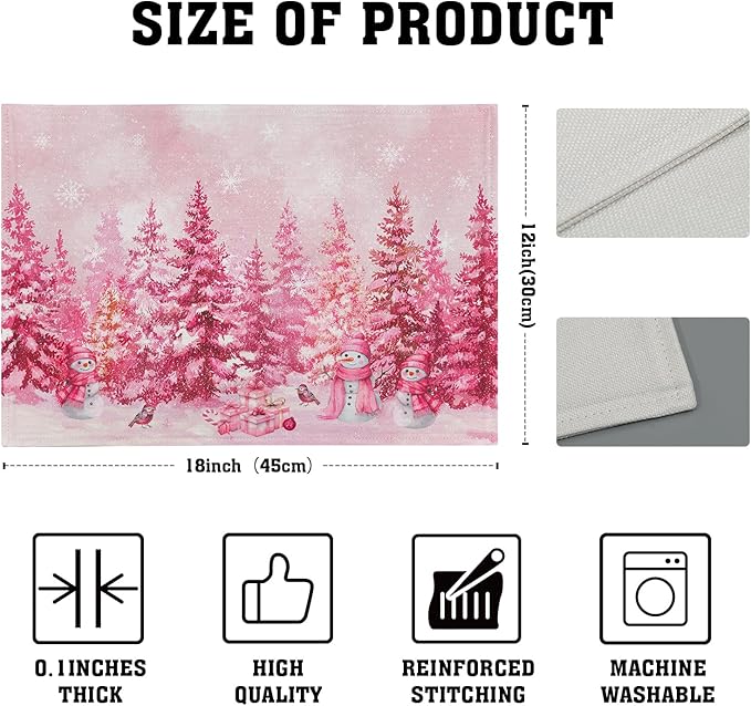 Pink Forest Placemat Set of 4 Winter Tree Linen Place Mat for Home Holiday Decor