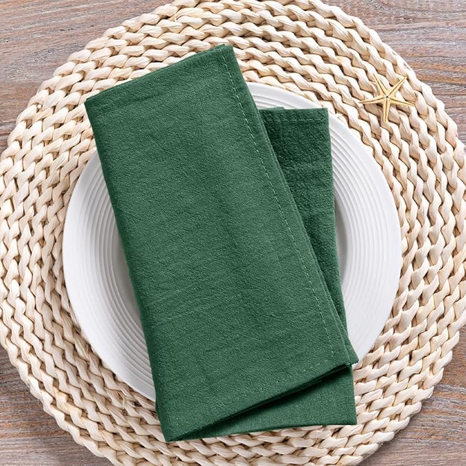 MLMC 4 Pack Emerald Green Cloth Napkins Rustic Washable Cotton Linen Napkins Set of 4 17"x17" Reusable Dinner Napkins Cloth for Wedding Baby Shower Party Decor Use
