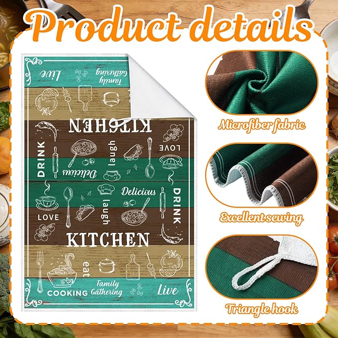 Bencailor 6 Pcs Green Kitchen Towels Decorative Sets Dish Towels Absorbent Fast Drying Hand Tea Vintage Hanging Reusable Cleaning Dishcloths for Cooking Farmhouse Bathroom Accessory