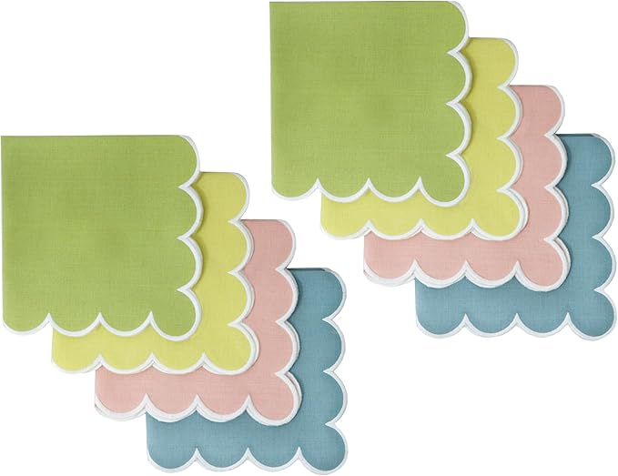 COTTON CRAFT Easter Cloth Napkins - Set of 8 Soft 100% Cotton Assorted Elegant Scalloped Table Napkin - 2 Each in Pink, Aqua, Yellow, Green – Spring Summer Lunch Dinner Serviettes - Multicolor - 17x17
