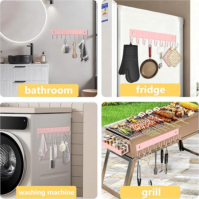 SMRCAD Magnetic Spice Rack Organizer for Fridge Seasoning Organizer for Kitchen storage with Screw Magnetic Shelf with Hook for Refrigerator and Oven (4pack1hook-Pink)