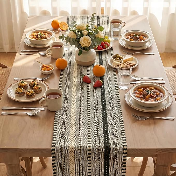 Artoid Mode Black Farmhouse Woven Table Runner, Seasonal Holiday Rustic Kitchen Dining Table Decoration for Home Party Decor 12x90 Inch