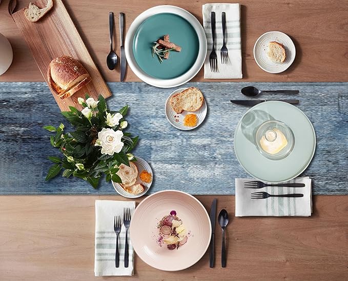 Emvency Farmhouse Style Table Runner, Abstract Art Painting Denim Blue Dining Decor for Kitchen Coffee Table Family Dinners Holiday Parties Wedding Events Decor(13x90 inch)