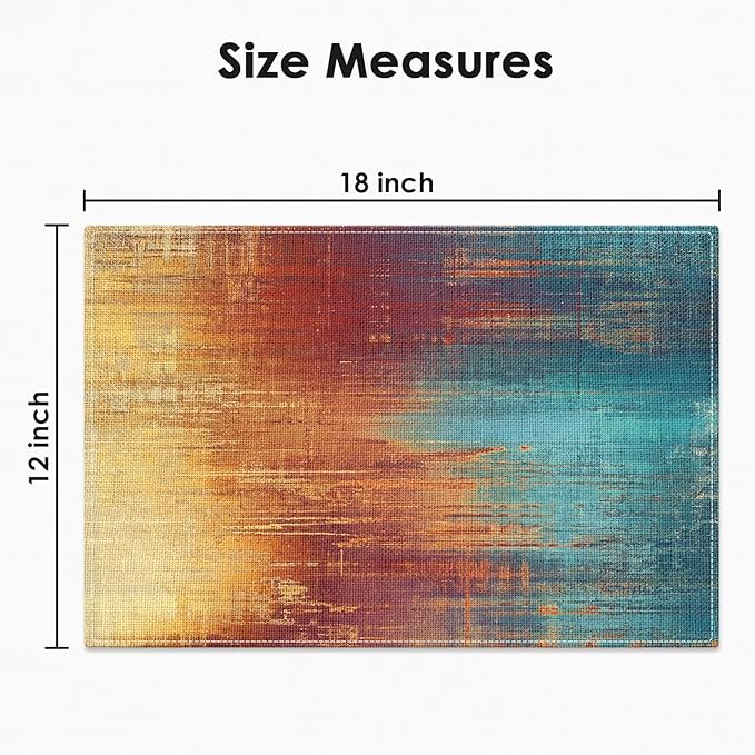 Emvency Farmhouse Placemats Set of 6,12x18 Inch Linen Rectangular Place Abstract Vintage Grunge Colorful Modern Table Mats for Indoors & Outdoor Home Party Kitchen Dining Decoration
