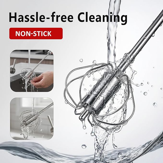 Li&Zhao Semi Automatic Whisk-2-Pack Stainless Steel Hand Push Rotary Egg Whisk and Manual Egg Beater for Blending Frothing Stirring Durable Metal Whisk for Kitchen Coffee Baking