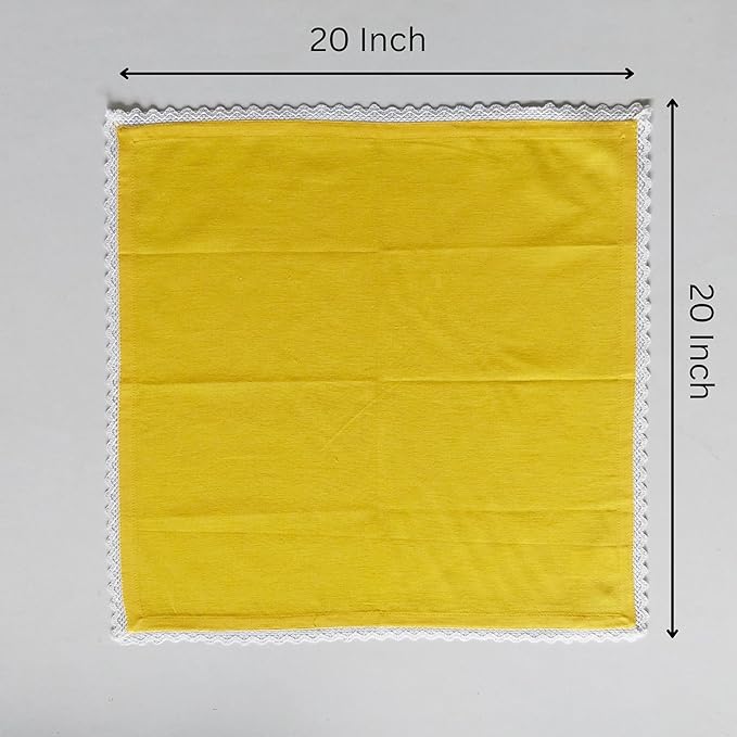 Fingercraft Dinner Cloth Napkin Cotton Linen Set of 12 Mitered Corners with Natural Elegant Lace for Everyday Use Napkins are Pre Shrunk and Good Absorbency with Lace 20x20 in Lemon Easter Color