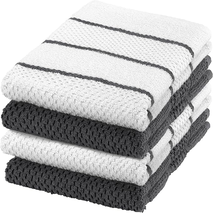 DecorRack 4 Pack Large Kitchen Towels, 16x19 inch Absorbent Dishcloths, 100% Cotton Terry Cleaning Cloth, Blue Set (Pack of 4)
