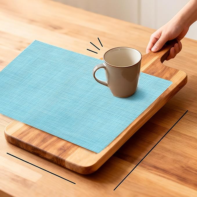 Durable Vinyl Placemats Set of 20, Non-Slip for Dining Table Mat, Heat Resistant Place Mats, Washable Anti-Slip PVC Easy to Clean Wipeable Premium Plastic Mats for Kitchen Blue