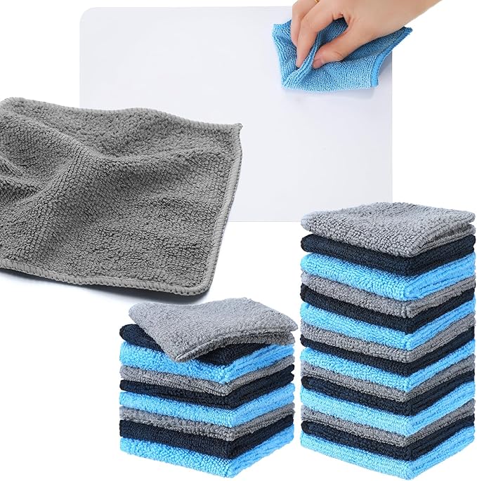 Tanlade Cleaning Cloth Dry Erase Cloth Cleaning Rags Reasonable Kitchen Towels Microfiber Towels Cars Wash(6 x 6 Inch,Blue/Gray/Black,30 Pcs)