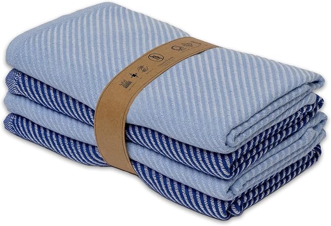 Ossano Extra Soft Kitchen Hand Towels - 4 Pack, (20" x 30") - Large & Cozy - Versatile as, Turkish Dish Towels, Large Kitchen Towels, Dish Towel for Drying, Bathroom Hand Towels, Denim and Dark Blue