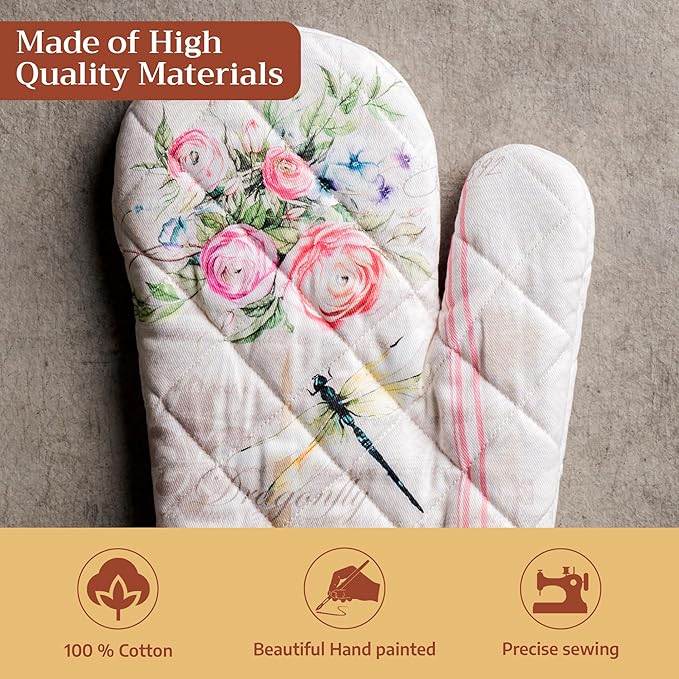 Maison d' Hermine Oven Gloves 100% Cotton Easter Oven Mitt Heat Resistant BBQ Cooking Gloves with Loop for Grilling, Microwave, Barbeque, Champ De Mars Spring/Summer (Oven Mitt (7.5''''x13''''))