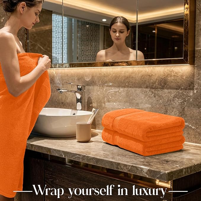 RIVERSIDE Luxury 6 Piece Towel Set, 2 Bath Towels, 2 Hand Towel, 2 Wash Cloths, 100% Cotton, 600 GSM Hotel Quality, Soft, Highly Absorbent Towels for Bathroom, Orange Towel Sets