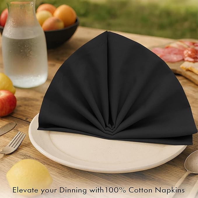 Ruvanti Cloth Napkins Set of 6, 100% Cotton High GSM 18x18 Inches Soft, Washable, Highly Durable & Absorbent, Perfect for Parties, Christmas, Thanksgiving Dinners – Black Beauty