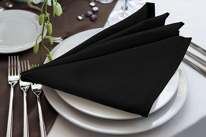 Utopia Home [60 Pack, Black] Cloth Napkins 17x17 Inches, 100% Polyester Hemmed Edges, Washable and Reusable Ideal for Parties, Weddings and Dinners