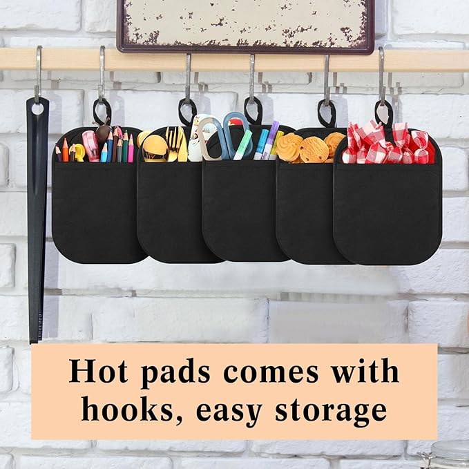 Hoolerry 30 Pieces Pot Holders with Pocket Sublimation 7x9'' Cotton Oven Pot Holders Bulk with Hanging Loops Pads for Kitchen Cook Baking (Black)