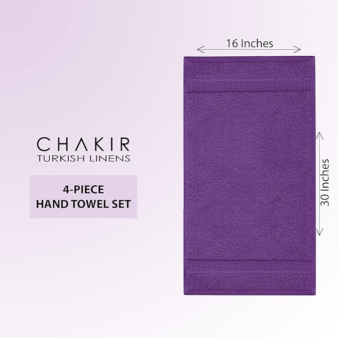 Chakir Turkish Linens 100% Cotton Premium Turkish Towels for Bathroom | 16'' x 30'' (4-Piece Hand Towel, Eggplant)