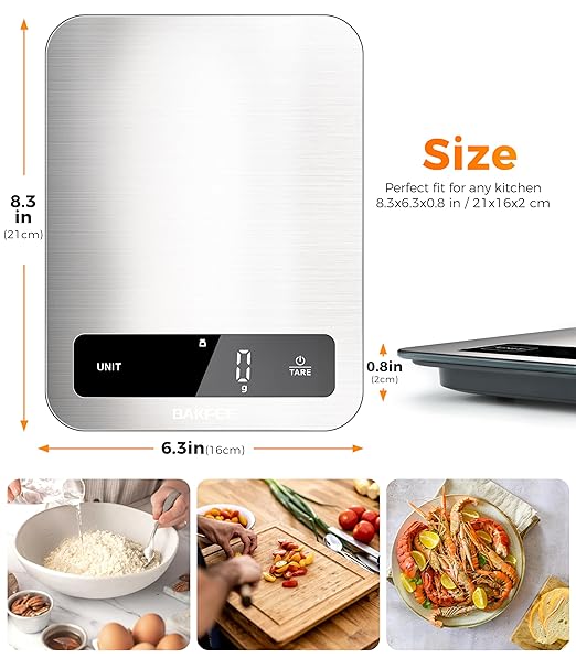 100% Waterproof Food Scale, IP67 Digital Kitchen Scale, Rechargeable (USB-C), 0.1oz/1g Precision, 22lb Capacity, Stainless Steel & Tempered Glass, Large Wide-View Display, Tare, 6 Units, Black