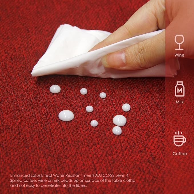 BALCONY & FALCON Round Tablecloth Washable Wrinkle Resistant and Water Proof Table Cloth Decorative Linen Fabric Tablecloths for Valentines Day Dining Kitchen Wedding Outdoor Use(Buby Red, 107" Round)