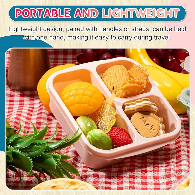 Honeydak 5 Pack Snack Containers 3 Compartment Bento Snack Boxes Divided Meal Prep Containers with Lids Reusable Adults Lunch Food Storage Box for School Work Travel(Macaroon)