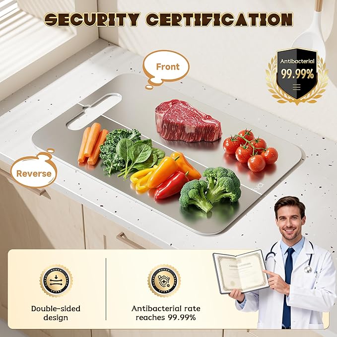 Saliva Titanium Cutting Boards for Kitchen, Cutting Board Double Sided Food Grade, Dishwasher Safe, No Blunt Knife, Chopping Boards with Handle for Meat, Fruit & Vegetable (15x11in)