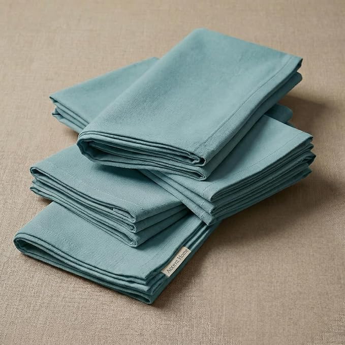 ACCENTHOME Accent Home 100% Cotton Napkins, Delicate Cloth Napkins for Dinners, Parties and Weddings，18 x 18 Inch Set of 12 - Blue