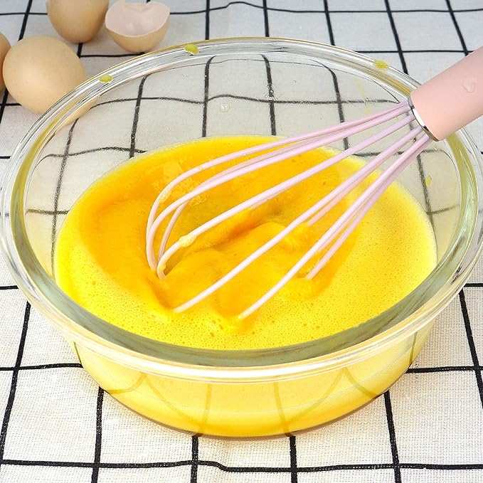GorGin high temperature and easy to clean silicone whisk, wisk,stirrer, 10 inch, grip good grip design for Blending Whisking Beating Stirring Cooking Baking (1 Pack | Pink)