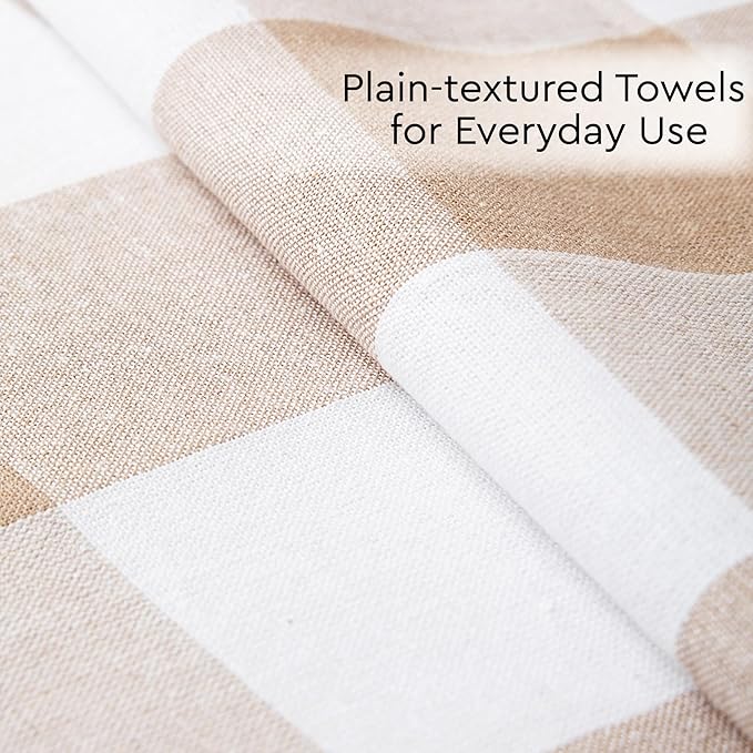 Encasa XO Cotton Kitchen Towel Set | Hand and Tea Cloth for Cleaning & Quick Drying, X-Large 28"x18" (Pack of 4) Highly Absorbent - Buffalo Beige Checks