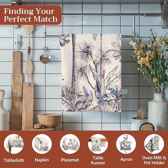 Maison d' Hermine Kitchen Towels Set of 3 100% Cotton 20" x 27.5" Reusable Cloth Tea Dish Towels Absorbent with Hanging Loop for Kitchen Dining Thanksgiving Christmas Decorations (Amazonia)