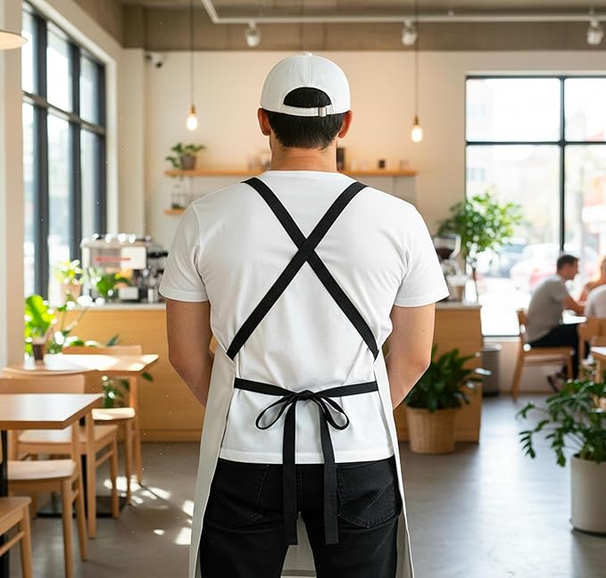 Professional Work Apron for Men & Women – 100% Cotton with waterproof Membrane, Cross Back Straps