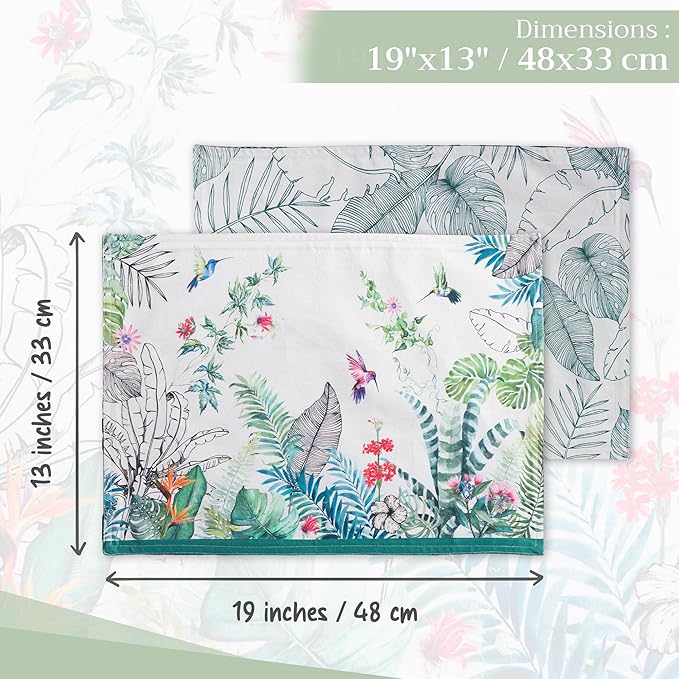 Maison d' Hermine Placemats Set of 4 100% Cotton Washable Cloth Place Mats Reusable Table Mats for Kitchen Dining Party Wedding Gifts for Mothers Day Spring/Summer (Tropiques, 13" x 19")