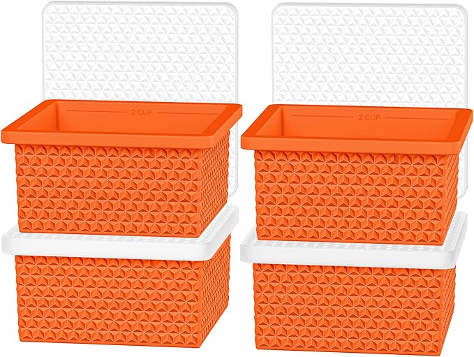 Silicone Freezer Molds for Soup Cube - 2-Cup Freezer Storage Container Tray with Lid,4 Pack Stackable Ice Cube Trays for Portion Control,Food Storage Meal Prep,Oven & Dishwasher Safe