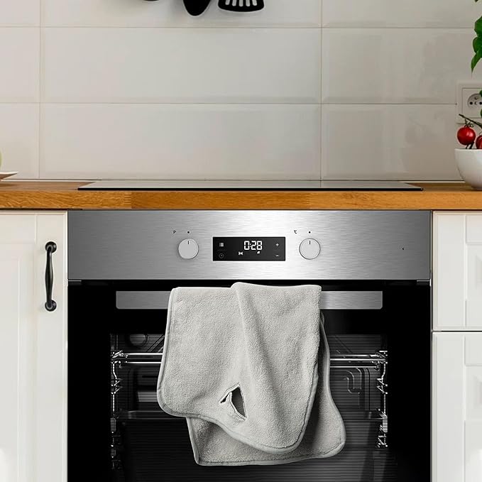 R HORSE 8Pcs Hanging Hand Towel with Loop, Grey Absorbent Coral Fleece Bathroom Hand Towel, Soft Thick Dish Cloth Decorative Quick Drying Dish Cloth, Washcloth for Kitchen Bathroom