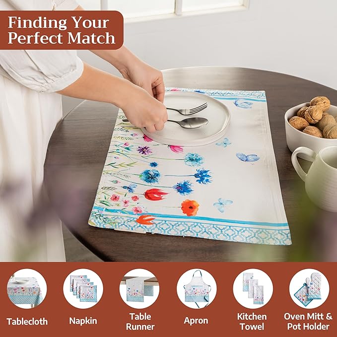 Maison d' Hermine Placemats Set of 4 100% Cotton Washable Cloth Place Mats Reusable Table Mats for Kitchen Dining Party Wedding Gifts for Mothers Day Spring/Summer(Flower in The Field, 13" x 19")