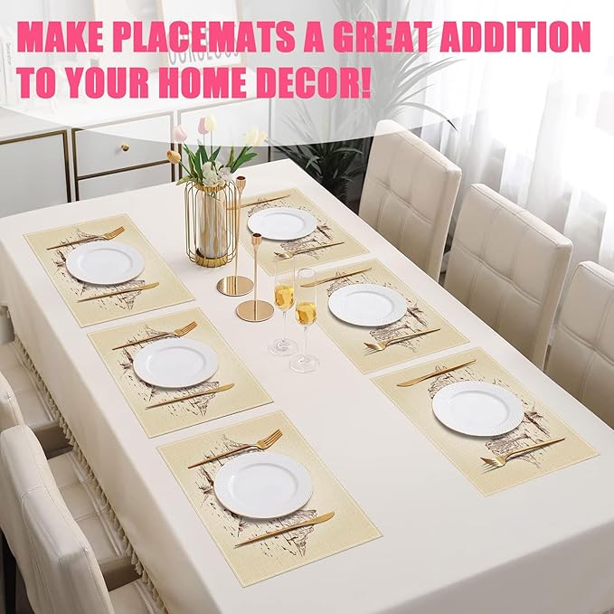 Western Cowboy Placemats Set of 6,12x18 Inch Linen Place Mat Washable Stain Resistant Table Mats for Spring Summer Seasonal Farmhouse Kitchen Party Home Decor